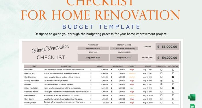 Free Editable Renovation Templates in Excel to Download